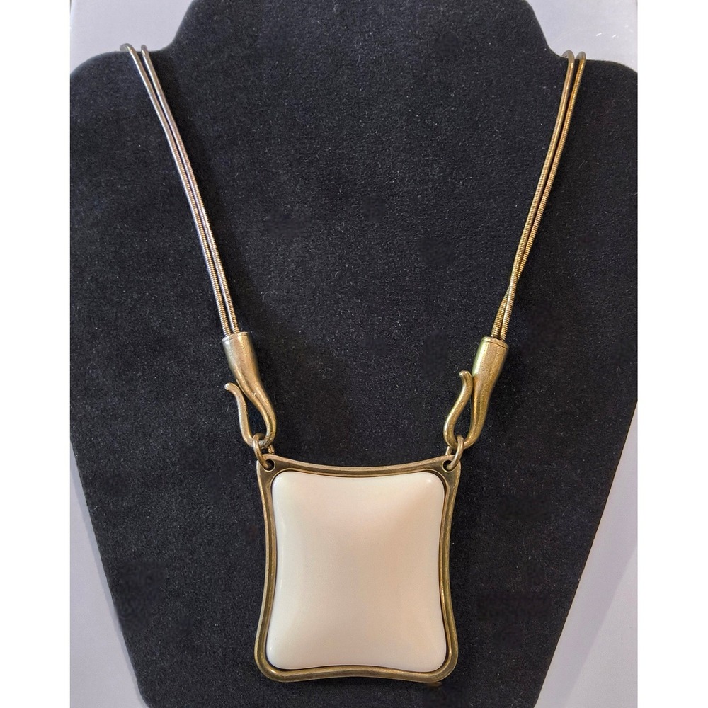 Vintage Modernist Cream Pendant Double Snake Chain Necklace